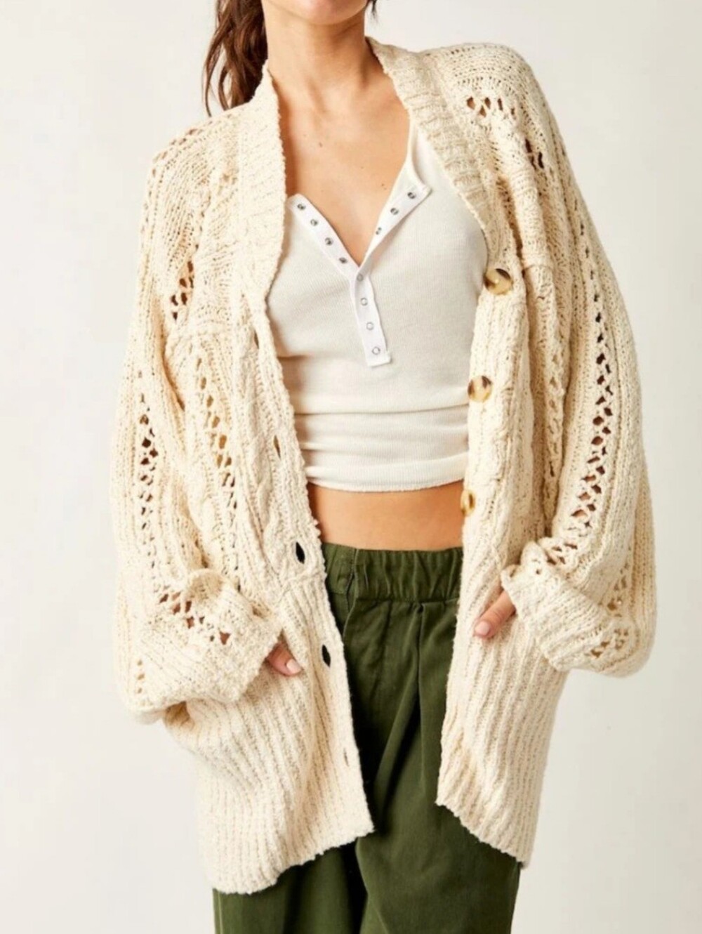 Free People Cotton Blend Oversized Cardigan
